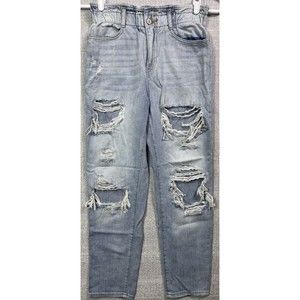KanCan Olivia Paperbag Boyfriend Jean Size 3/25 Ultra High Rise Distressed Blue